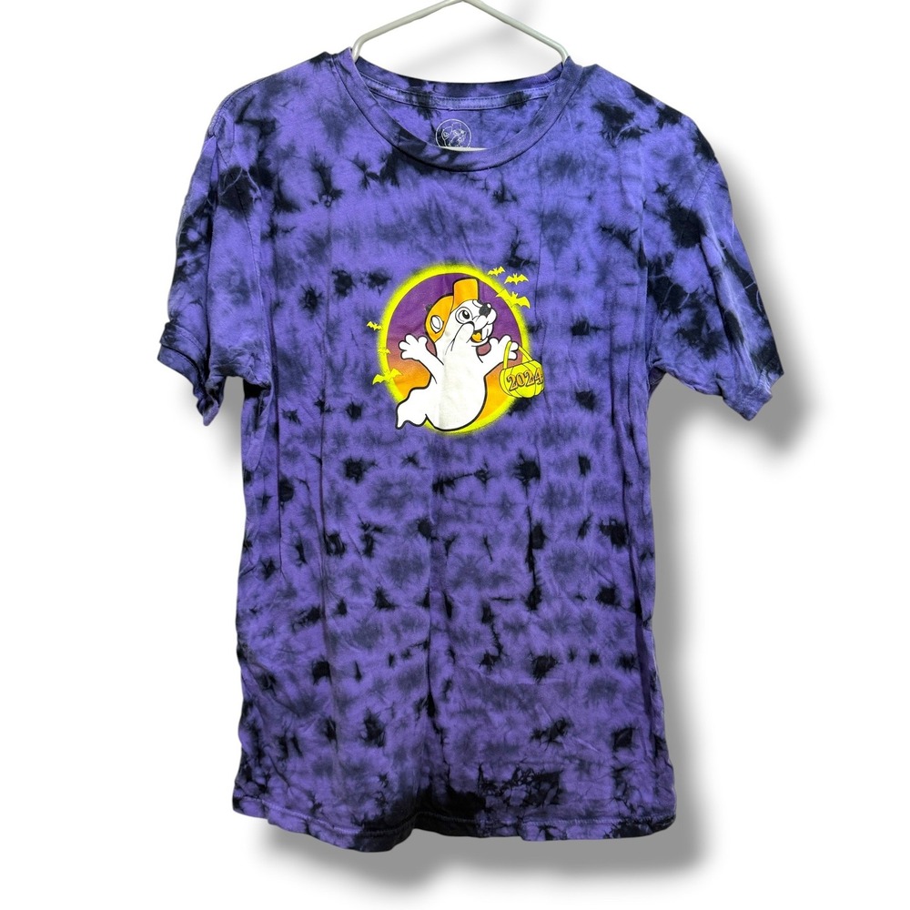 Buc-ee's T-Shirt Unisex M Purple Tie Dye Halloween 2024 Hey Boo Ghost Graphic